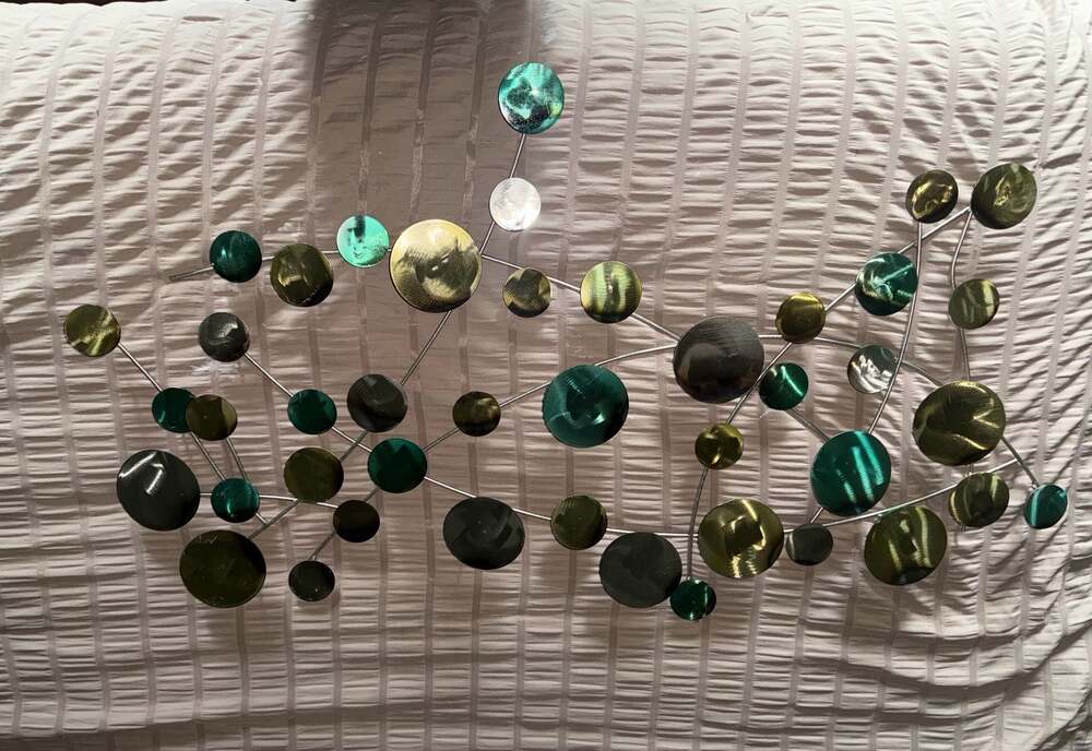 Abstract Metal Wall Art Sculpture Green and Gold Bubbles Raindrops